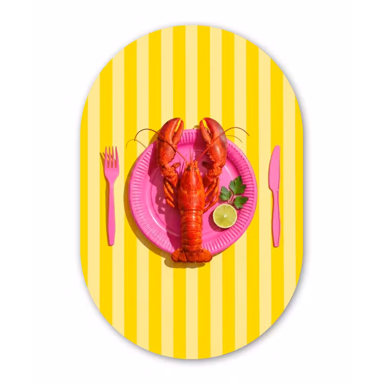 Eten - Roze - Geel - Modern - Culinaire Wandcirkel Ovaal Forex klein -3d