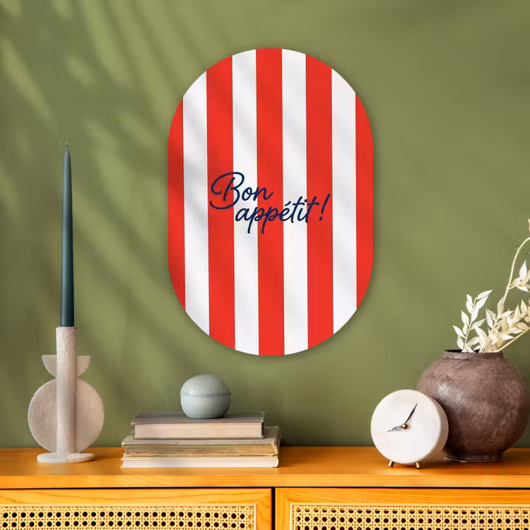 Eten - Spreuk - Keuken - Grafisch - Rood-Wit Wandcirkel Ovaal Forex klein -sfeer2