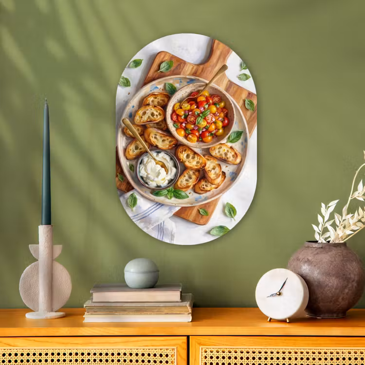 Eten - Tomaat - Brood - Kleurrijk - Keuken Wandcirkel Ovaal Forex klein -sfeer2
