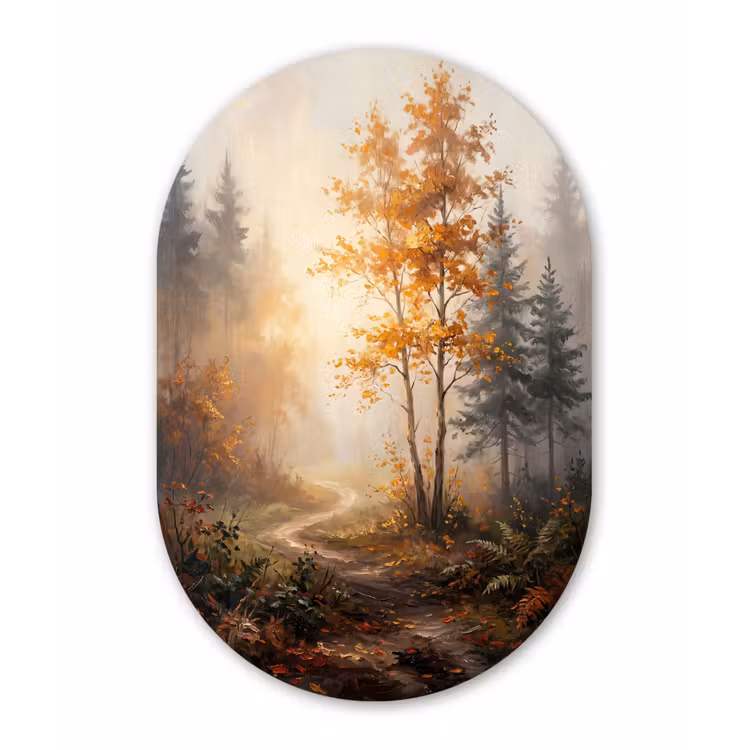 Bospad - Herfstbladeren - Natuur - Schilderachtig - Oranje Wandcirkel Ovaal Forex klein -3d