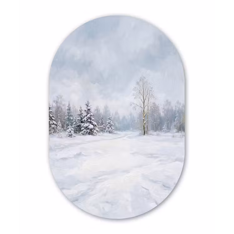 Bospad - Dennen - Sneeuw - Winter - Rustgevend Wandcirkel Ovaal Forex klein -3d