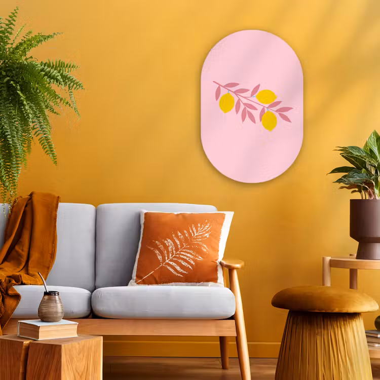 Fruit - Tak - Natuur - Abstract - Roze Wandcirkel Ovaal Forex klein -sfeer4