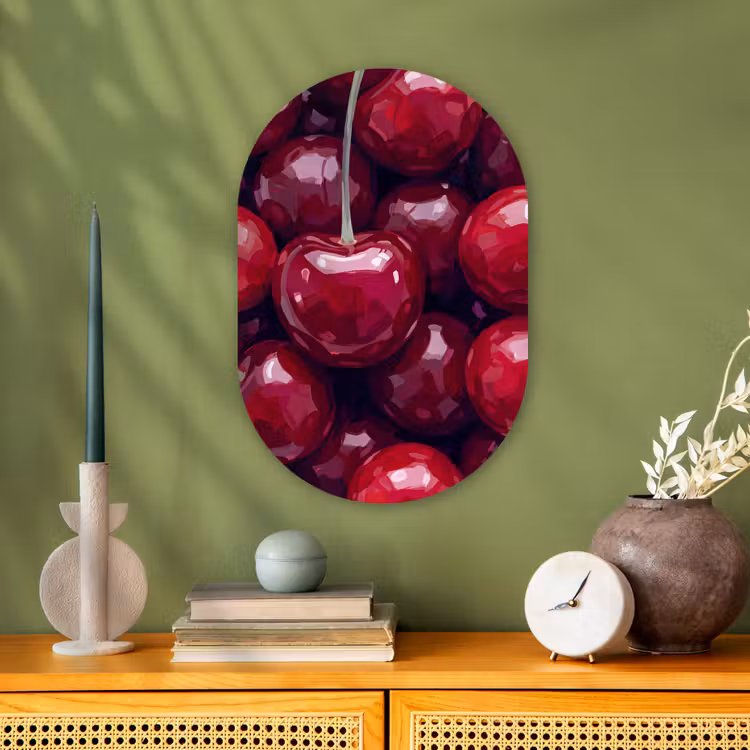 Fruit - Kersen - Eten - Modern - Rood Wandcirkel Ovaal Forex klein -sfeer2