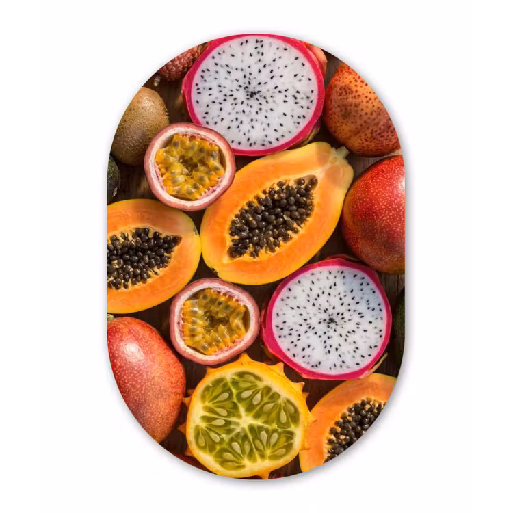 Fruit - Geopend - Tropisch - Eten - Kleurrijk Wandcirkel Ovaal Forex klein -3d