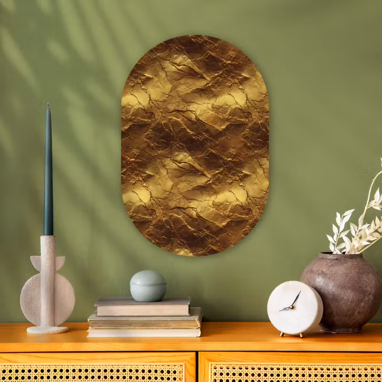 Bladgoud - Textuur - Goud Wandcirkel Ovaal Forex klein 630 -sfeer2