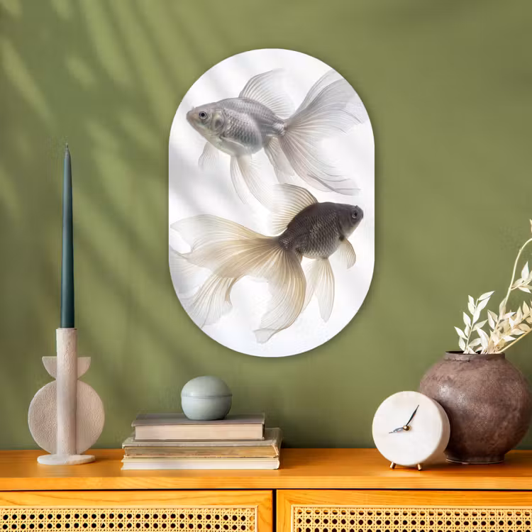 Goudvissen - Modern - Wit Wandcirkel Ovaal Forex klein -sfeer2