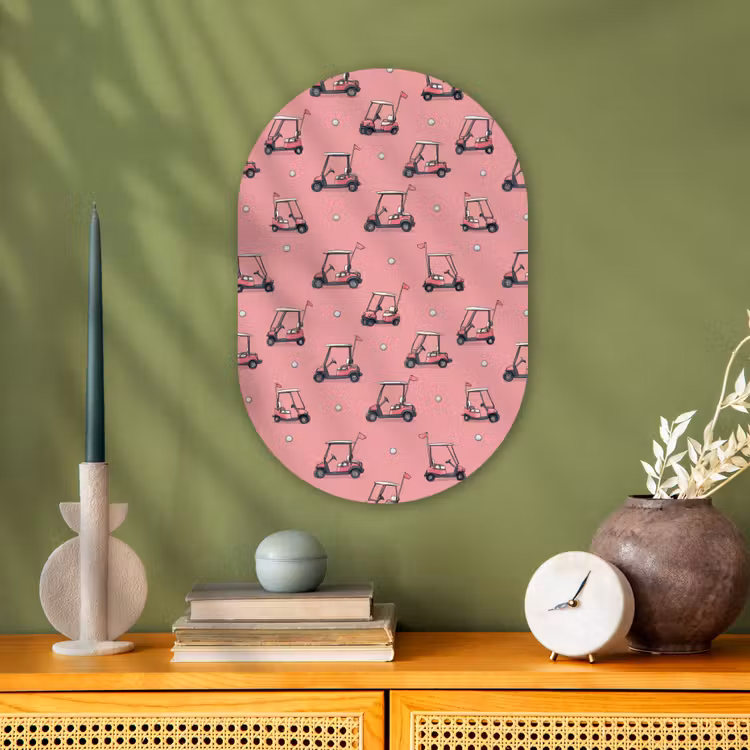 Golfkar - Retro - Roze Wandcirkel Ovaal Forex klein 630 -sfeer2