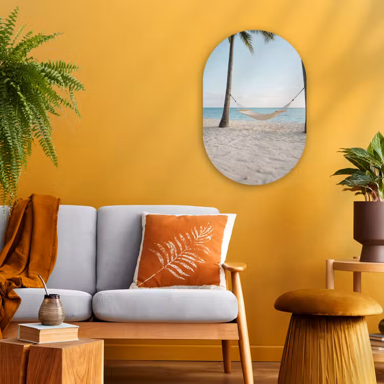 Hangmat - Strand - Wit Wandcirkel Ovaal Forex klein -sfeer4