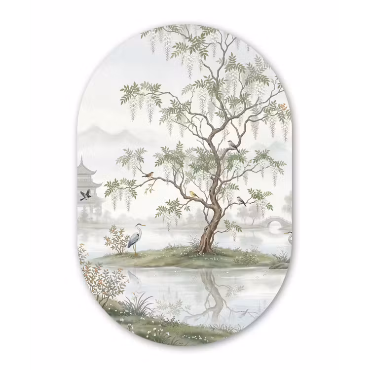 Reiger - Landschap - Groen Wandcirkel Ovaal Forex klein -3d
