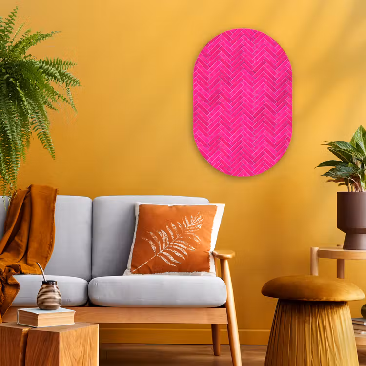 Visgraat - Wandtegel - Fuchsia - Roze Wandcirkel Ovaal Forex klein 630 -sfeer4