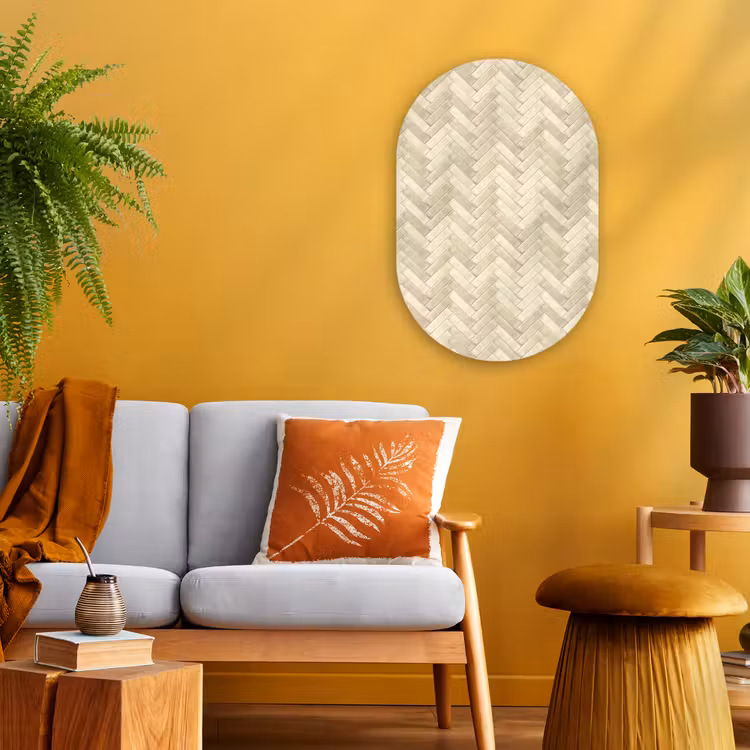 Visgraat - Wandtegel - Licht Beige Wandcirkel Ovaal Forex klein 630 -sfeer4