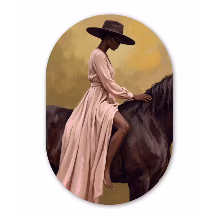 Paard - Klassiek - Oker Wandcirkel Ovaal Forex klein -3d