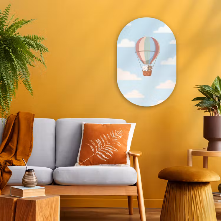 Luchtballon - Beren - Pastel Wandcirkel Ovaal Forex klein -sfeer4