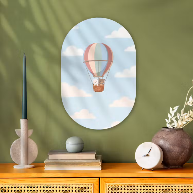 Luchtballon - Beren - Pastel Wandcirkel Ovaal Forex klein -sfeer2