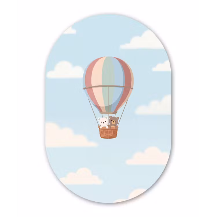 Luchtballon - Beren - Pastel Wandcirkel Ovaal Forex klein -3d