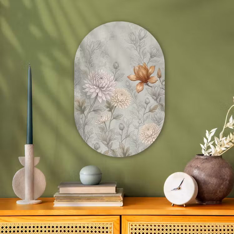 Illustratie - Bloemen - Groen Wandcirkel Ovaal Forex klein -sfeer2