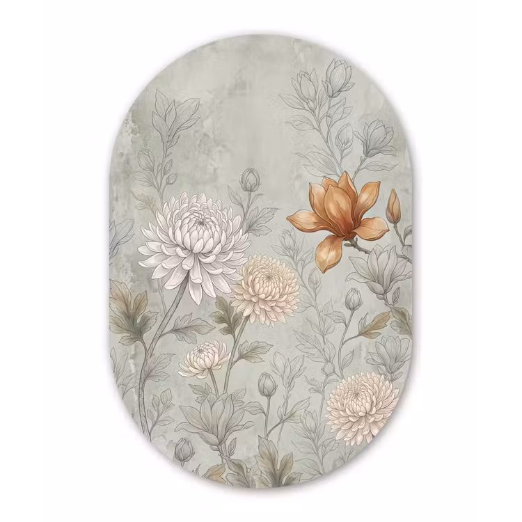Illustratie - Bloemen - Groen Wandcirkel Ovaal Forex klein -3d