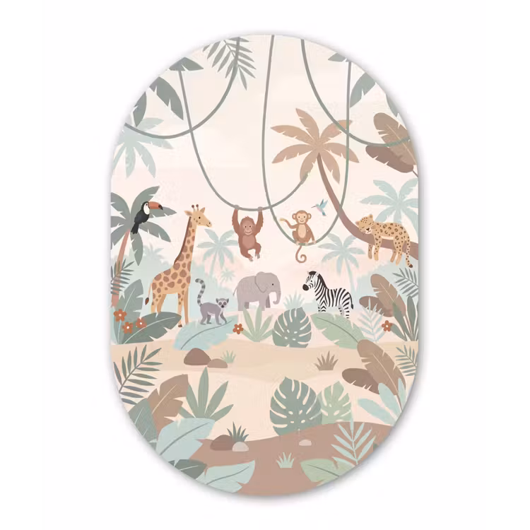 Jungle - Dieren - Groen Wandcirkel Ovaal Forex klein -3d