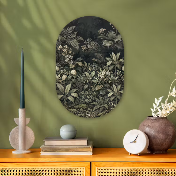 Jungle - Bladeren - Botanisch - Groen Wandcirkel Ovaal Forex klein -sfeer2