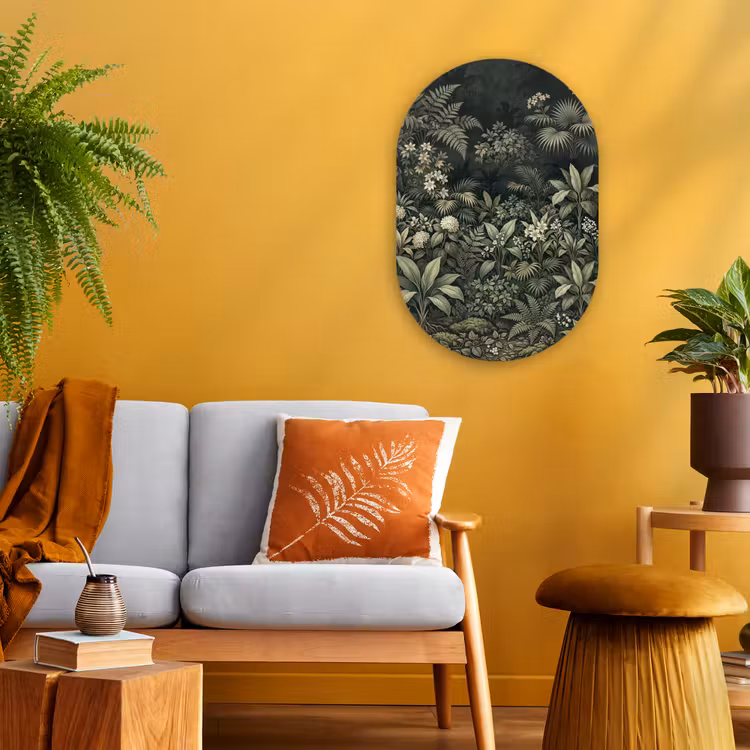 Jungle - Bladeren - Botanisch - Groen Wandcirkel Ovaal Forex klein -sfeer4