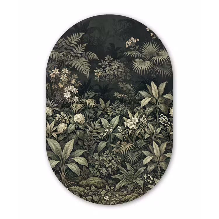 Jungle - Bladeren - Botanisch - Groen Wandcirkel Ovaal Forex klein -3d