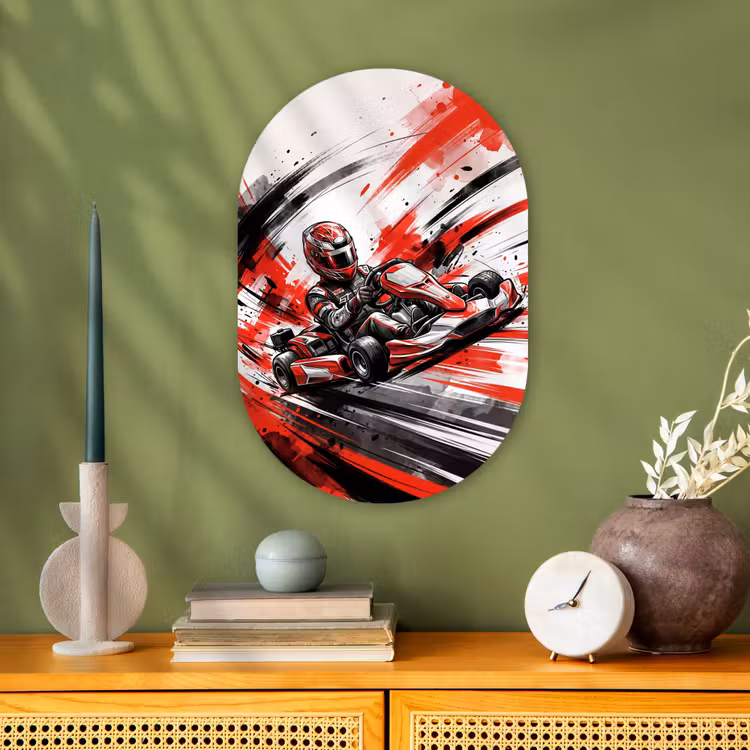 Kart - Coureur - Snelheid - Rood Wandcirkel Ovaal Forex klein -sfeer2