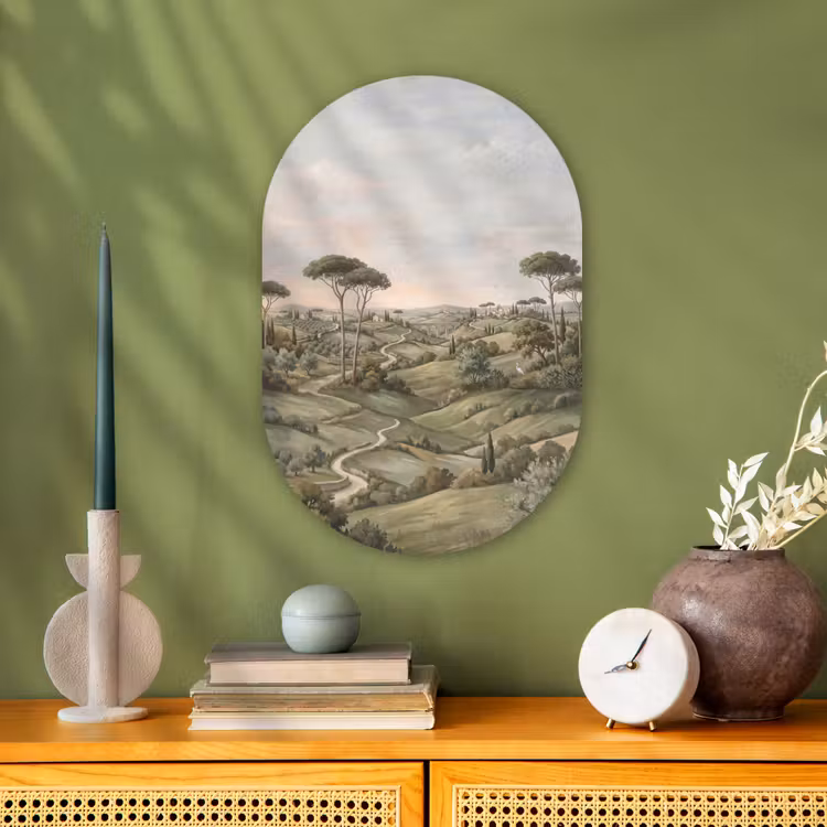 Landschap - Heuvels - Zandpad - Groen Wandcirkel Ovaal Forex klein -sfeer2