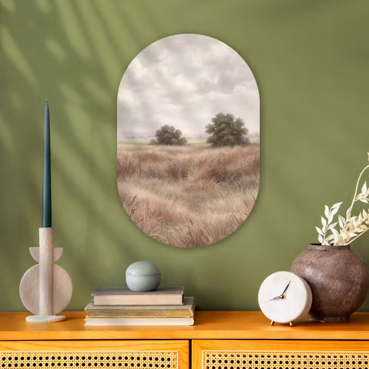 Landschap - Minimalistisch - Beige Wandcirkel Ovaal Forex klein -sfeer2