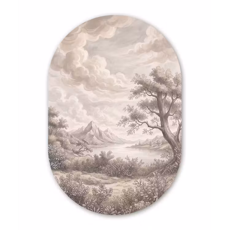 Landschap - Bergen - Meer - Natuur Wandcirkel Ovaal Forex klein -3d