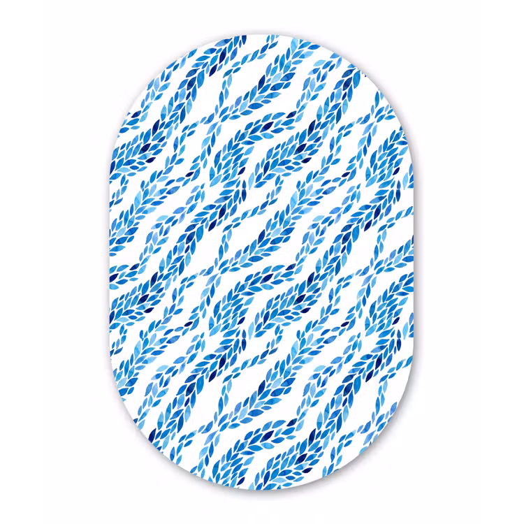 Bladeren - Aquarel - Patroon - Modern - Blauw Wandcirkel Ovaal Forex klein -3d