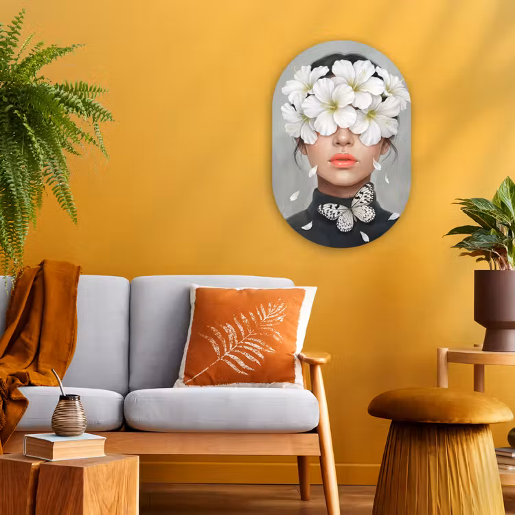 Lelies - Portret - Wit Wandcirkel Ovaal Forex klein -sfeer4
