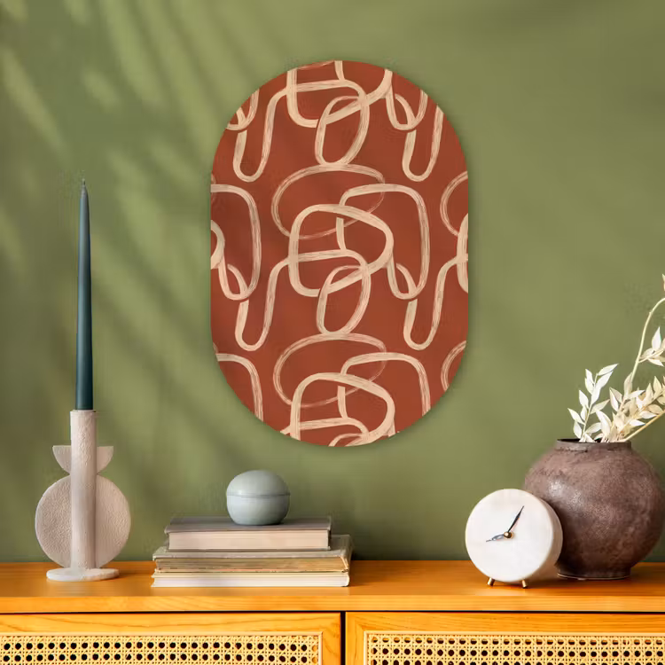 Lijnen - Abstract - Organisch - Terracotta - Crème Wandcirkel Ovaal Forex klein 630 -sfeer2