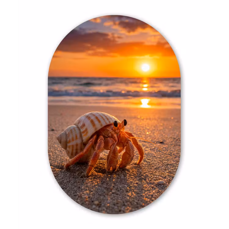 Kreeft - Strand - Natuur - Zonsondergang - Oranje Wandcirkel Ovaal Forex klein -3d