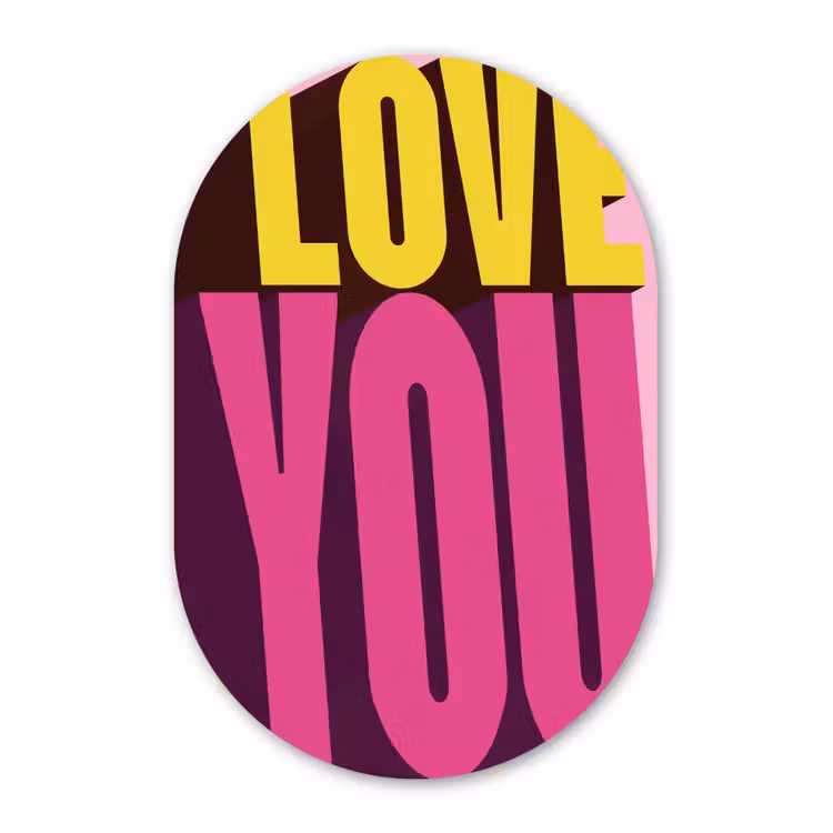 Love - Tekst - Roze - Valentijn Wandcirkel Ovaal Forex klein -3d