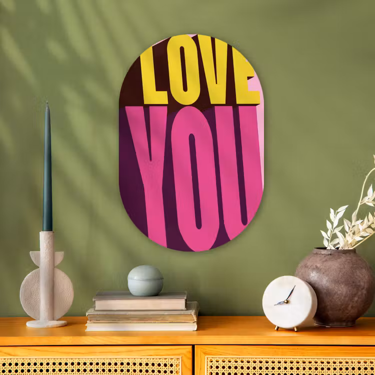 Love - Tekst - Roze - Valentijn Wandcirkel Ovaal Forex klein -sfeer2