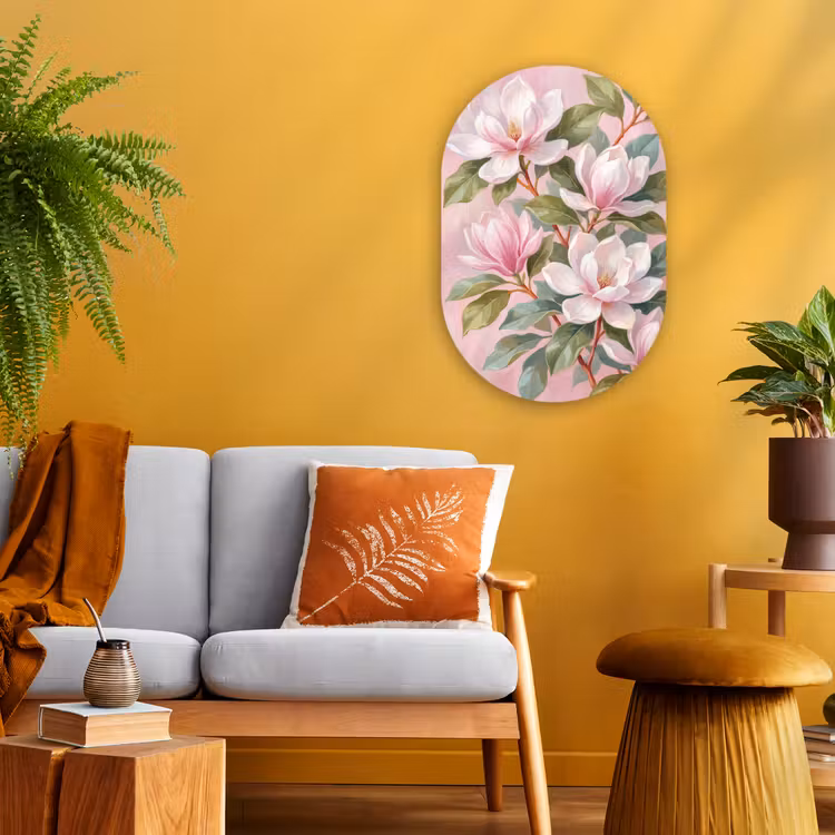 Magnolia's - Patroon - Roze Wandcirkel Ovaal Forex klein -sfeer4