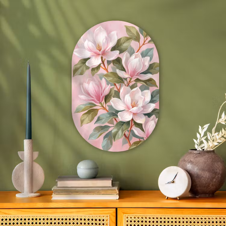 Magnolia's - Patroon - Roze Wandcirkel Ovaal Forex klein -sfeer2