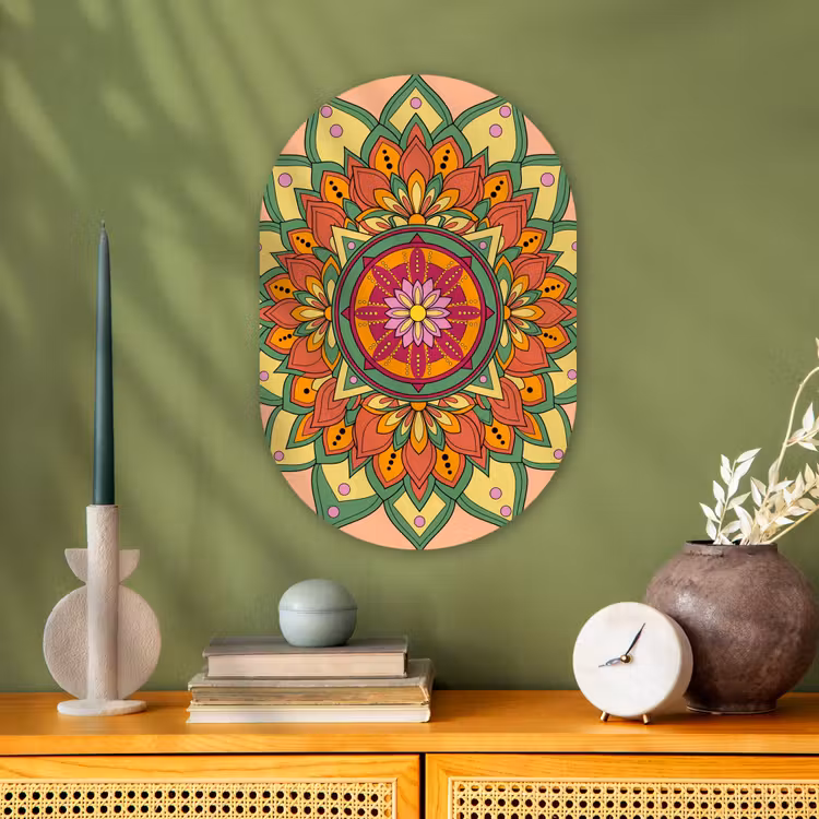 Mandala - Bloemen - Abstract - Kleurrijk Wandcirkel Ovaal Forex klein -sfeer2