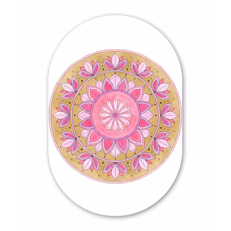 Mandala - Patroon - Kunst - Aquarel - Roze Wandcirkel Ovaal Forex klein -3d