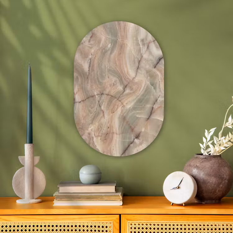 Marmer - Patroon - Abstract - Beige - Groen Wandcirkel Ovaal Forex klein -sfeer2
