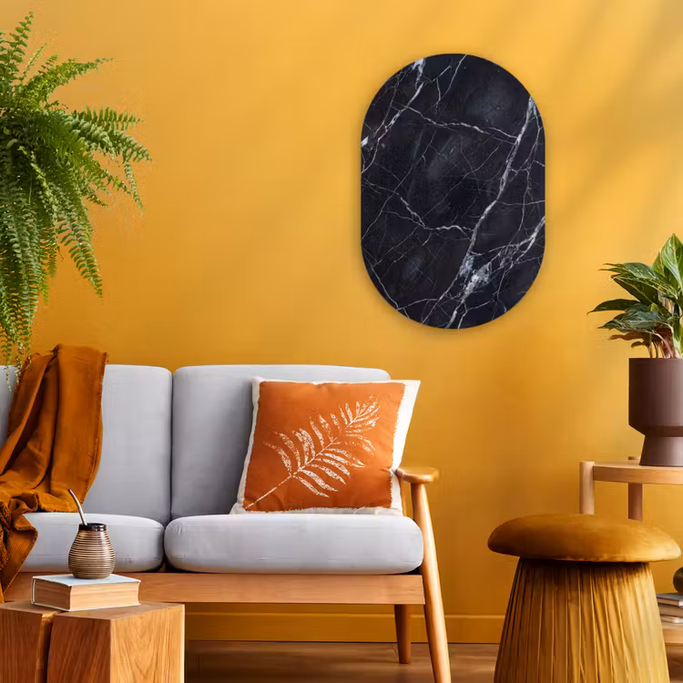 Marmer - Patroon - Modern - Zwart - Wit Wandcirkel Ovaal Forex klein -sfeer4