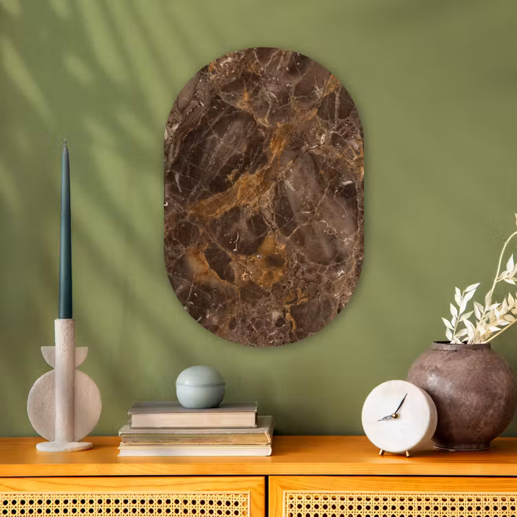 Marmer - Patroon - Natuur - Bruin - Goud Wandcirkel Ovaal Forex klein -sfeer2