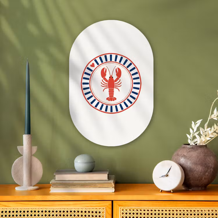 Zeeleven - Kreeft - Embleem - Grafisch - Rood Wandcirkel Ovaal Forex klein -sfeer2