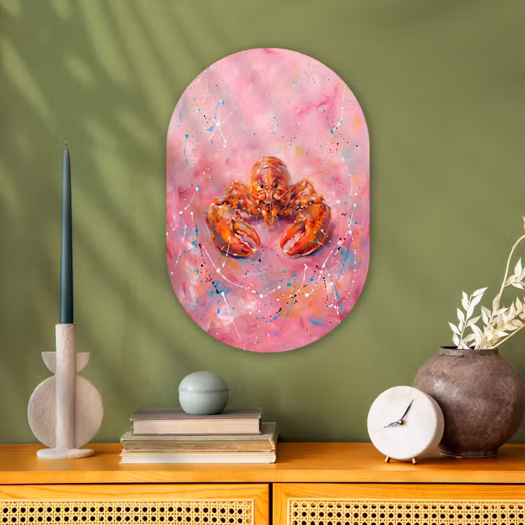 Zeeleven - Kreeft - Spatters - Abstract - Roze Wandcirkel Ovaal Forex klein -sfeer2