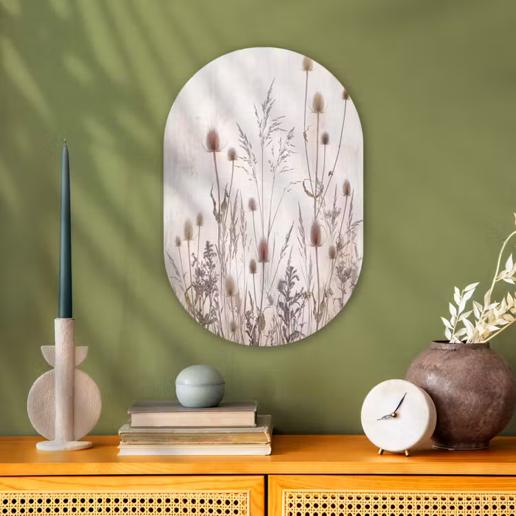 Weidebloemen - Design - Sepia Wandcirkel Ovaal Forex klein -sfeer2
