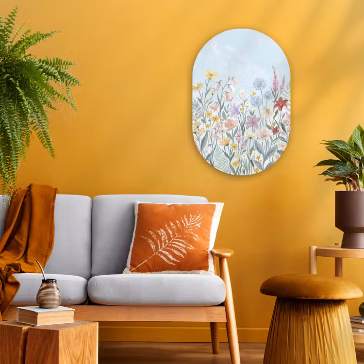Weidebloemen - Illustratie - Kleurrijk Wandcirkel Ovaal Forex klein -sfeer4