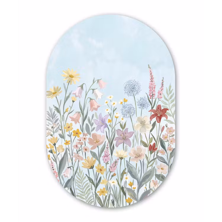 Weidebloemen - Illustratie - Kleurrijk Wandcirkel Ovaal Forex klein -3d