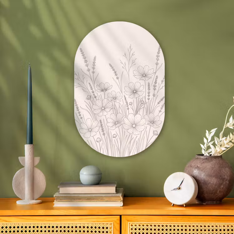 Minimalistisch - Modern - Bloemen - Beige Wandcirkel Ovaal Forex klein -sfeer2