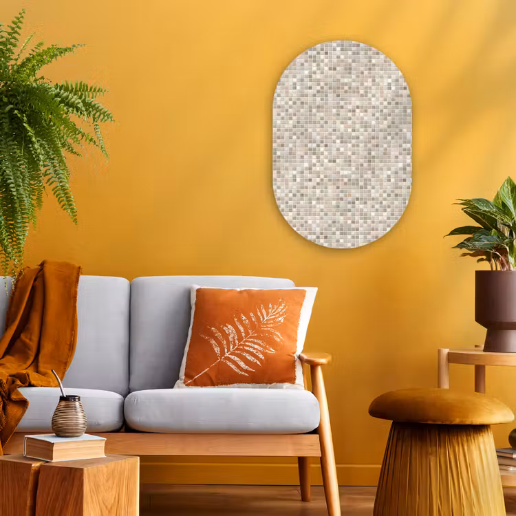 Mozaïek - Patroon- Taupe Wandcirkel Ovaal Forex klein 630 -sfeer4