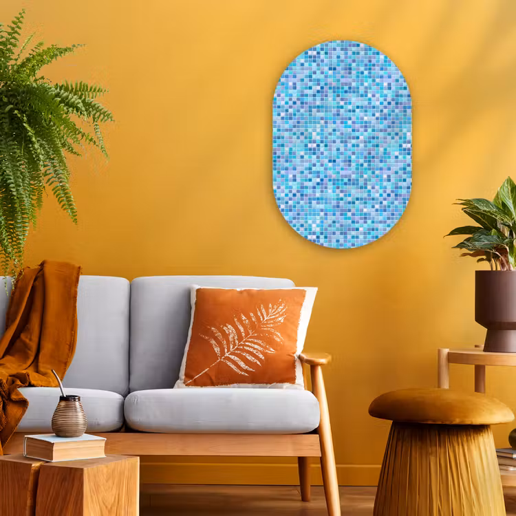 Mozaïek - Patroon - Turquoise Wandcirkel Ovaal Forex klein 630 -sfeer4